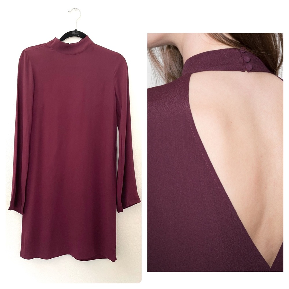 & Other Stories Burgundy Mock Neck A Line Shift Dress